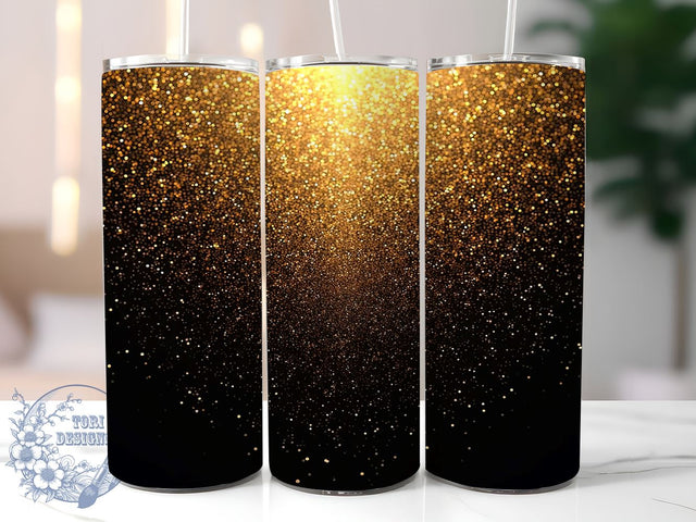 Black Gold Tumbler Wrap, Glitter Ombre Design, 20oz Sublimation, Elegant Tumbler, Sparkly Drinkware, Ombre Glitter Tumbler, Stylish Tumbler Wrap Sublimation ToriDesigns 