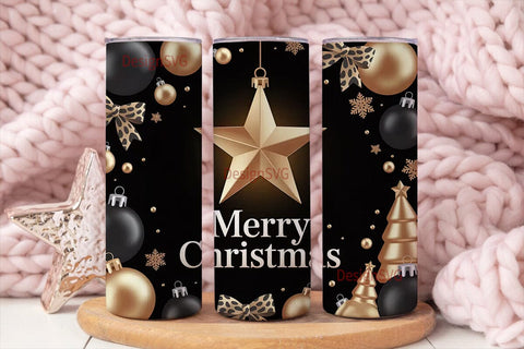 Black & Gold Xmas Tumbler Wrap Sublimation DesignSVG 
