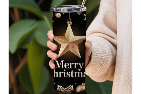 Black & Gold Xmas Tumbler Wrap Sublimation DesignSVG 