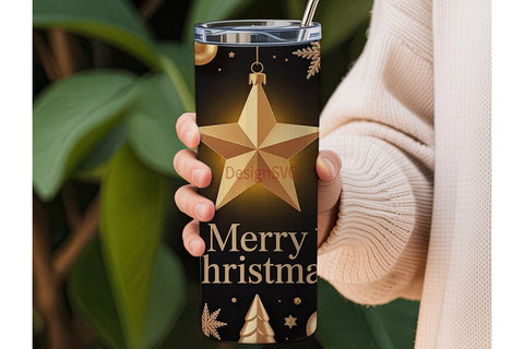 Black & Gold Xmas Tumbler Wrap Sublimation DesignSVG 