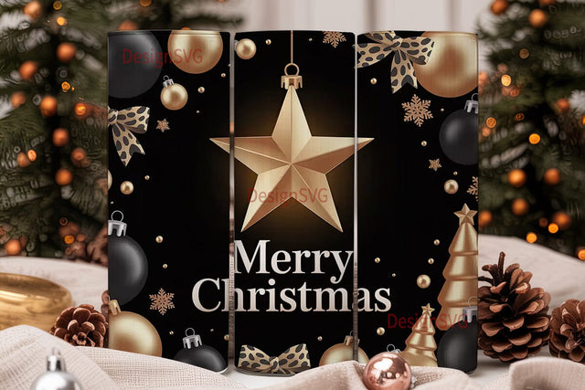 Black & Gold Xmas Tumbler Wrap Sublimation DesignSVG 