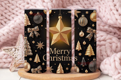 Black & Gold Xmas Tumbler Wrap Sublimation DesignSVG 