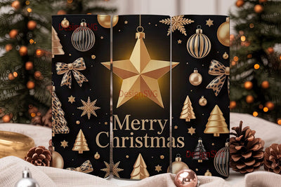 Black & Gold Xmas Tumbler Wrap Sublimation DesignSVG 