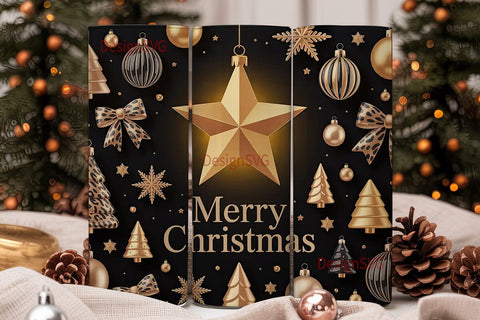 Black & Gold Xmas Tumbler Wrap Sublimation DesignSVG 