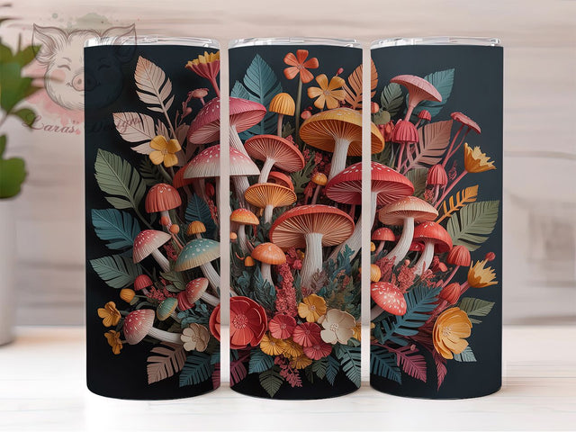 Black Gothic Mushroom Cottagecore Tumbler Wrap, 3D Mushroom Wrap, Dark Cottagecore PNG, 20OZ Sublimation Design, Mystical Tumbler Art, Gothic Mushroom Cup, Forest Magic Wrap Sublimation Lara' s Designs 