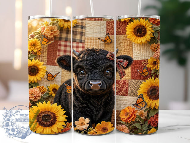 Black Highland Calf Autumn 20oz Tumbler, Highland Calf, Autumn Theme, Fall Vibes, Rustic Charm, Whimsical Design, 20oz Wrap, Sublimation Tumbler Sublimation ToriDesigns 