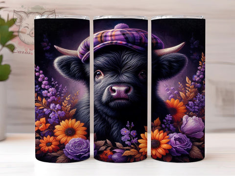 Black Highland Cow 20 oz Skinny Tumbler Sublimation Design, Straight & Tapered Tumbler Png, Black Floral Highland Cows Tumbler Png, Digital Download PNG Sublimation Lara' s Designs 