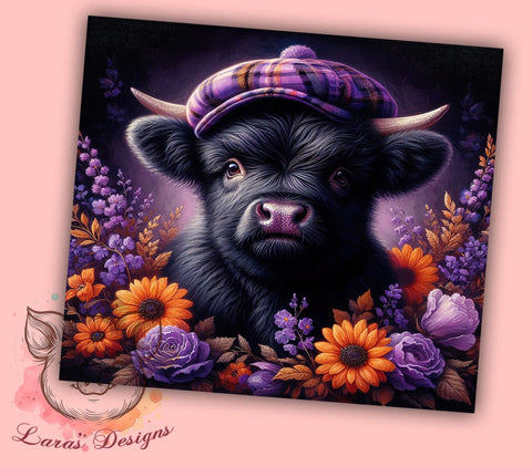 Black Highland Cow 20 oz Skinny Tumbler Sublimation Design, Straight & Tapered Tumbler Png, Black Floral Highland Cows Tumbler Png, Digital Download PNG Sublimation Lara' s Designs 