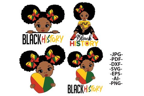 Black History Month Afro Girl Clipart Bundle SVG PNG JPG PDF AI DXF EPS | African American Girl Illustrations for Cricut Sublimation Crafts SVG 1uniqueminute 