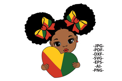 Black History Month Afro Girl Clipart with Heart Vector | African American Girl SVG 1uniqueminute 