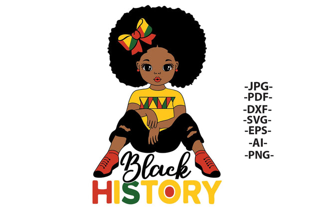 Black History Month Afro Girl SVG African American Clipart with RBG Colors Sitting Girl Digital Download for Cricut PNG PDF DXF AI EPS JPG SVG 1uniqueminute 
