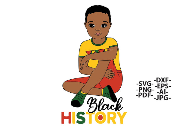 Black History Month Boy Clipart SVG PNG JPG PDF AI DXF EPS | African American Kid Sitting Illustration for Cricut Sublimation Craft Projects SVG 1uniqueminute 