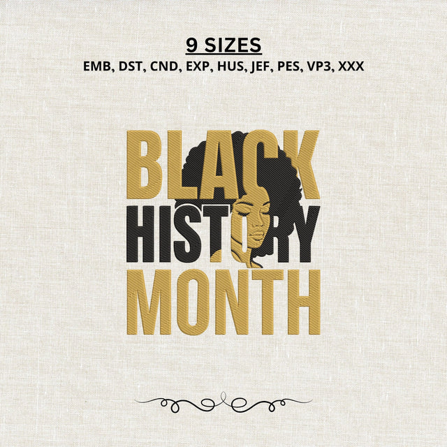 Black History Month Embroidery Design – Black Woman Afro Silhouette Gold Typography Machine Embroidery File Embroidery/Applique DESIGNS PatternFeed8 