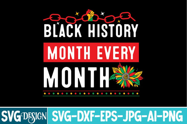 Black History Month Every Month SVG Design,Black History Month SVG,Juneteenth SVG Design,Black History Month Design SVG BlackCatsMedia 