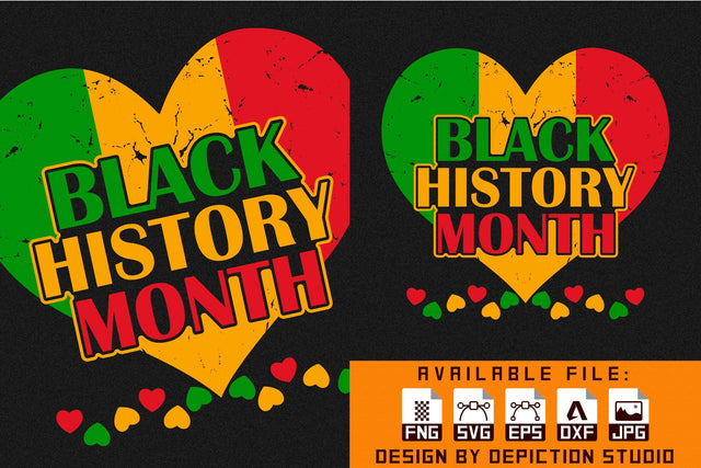 Black History Month Heart T-Shirt, Pride Month Shirt, February Is Black History Month Shirt Print Template Sketch DESIGN Depiction Studio 