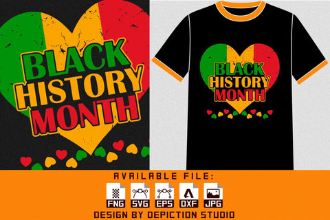 Black History Month Heart T-Shirt, Pride Month Shirt, February Is Black History Month Shirt Print Template Sketch DESIGN Depiction Studio 