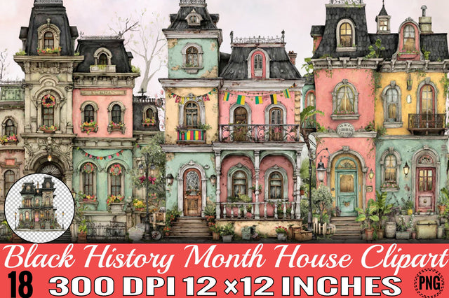 Black History Month House Clipart Bundle. Sublimation SVGArt 