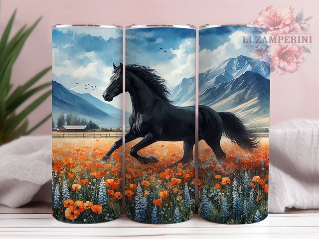 Black Horse 20oz Tumbler Wrap PNG, Fall Animals Tumbler Png, Straight & Tapered Tumbler Wrap, Instant Digital Download Sublimation Li Zamperini 