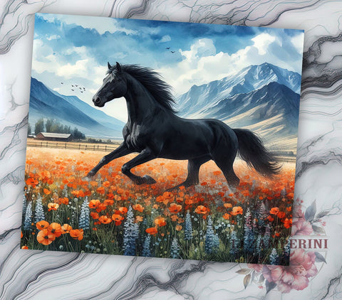 Black Horse 20oz Tumbler Wrap PNG, Fall Animals Tumbler Png, Straight & Tapered Tumbler Wrap, Instant Digital Download Sublimation Li Zamperini 