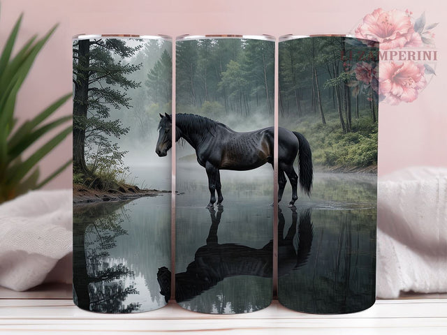 Black Horse 20oz Tumbler Wrap PNG, Horse With Reflection Tumbler Png, Straight & Tapered Tumbler Wrap, Instant Digital Download Sublimation Li Zamperini 