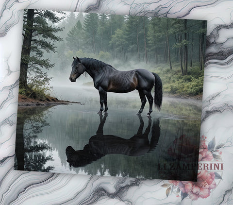 Black Horse 20oz Tumbler Wrap PNG, Horse With Reflection Tumbler Png, Straight & Tapered Tumbler Wrap, Instant Digital Download Sublimation Li Zamperini 