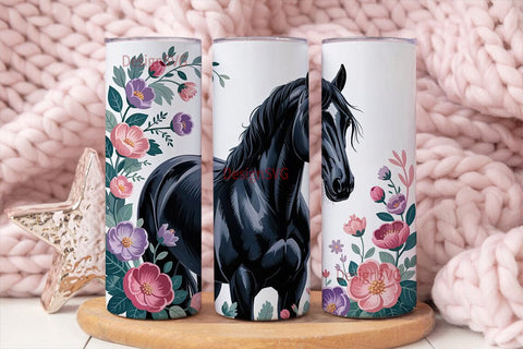 Black Horse Floral 20oz Tumbler Wrap Sublimation DesignSVG 