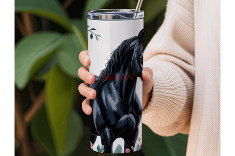 Black Horse Floral 20oz Tumbler Wrap Sublimation DesignSVG 