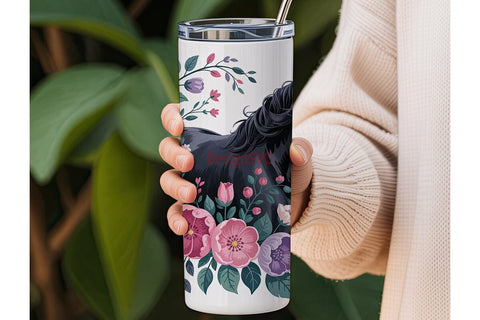 Black Horse Floral 20oz Tumbler Wrap Sublimation DesignSVG 