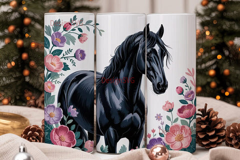 Black Horse Floral 20oz Tumbler Wrap Sublimation DesignSVG 