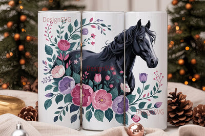 Black Horse Floral 20oz Tumbler Wrap Sublimation DesignSVG 