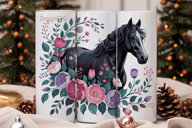 Black Horse Floral 20oz Tumbler Wrap Sublimation DesignSVG 