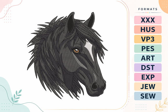 Black Horse Head Embroidery Design - Realistic Stallion Portrait Embroidery/Applique DESIGNS sg embroidery 