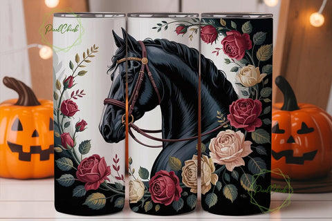 Black Horse & Roses 20oz Tumbler Wrap Sublimation PixelChick 