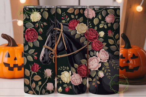 Black Horse & Roses 20oz Tumbler Wrap Sublimation PixelChick 