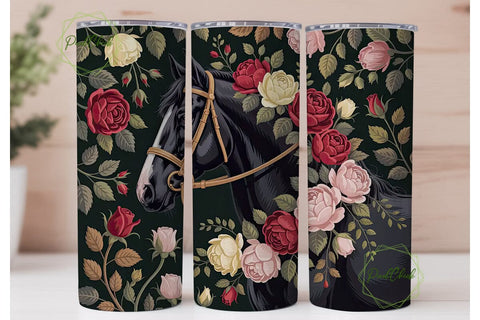 Black Horse & Roses 20oz Tumbler Wrap Sublimation PixelChick 