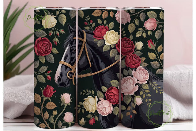 Black Horse & Roses 20oz Tumbler Wrap Sublimation PixelChick 