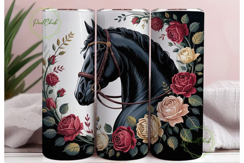 Black Horse & Roses 20oz Tumbler Wrap Sublimation PixelChick 
