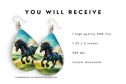 Black Horse teardrop earring sublimation design Sublimation BijouBay 