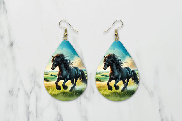 Black Horse teardrop earring sublimation design Sublimation BijouBay 