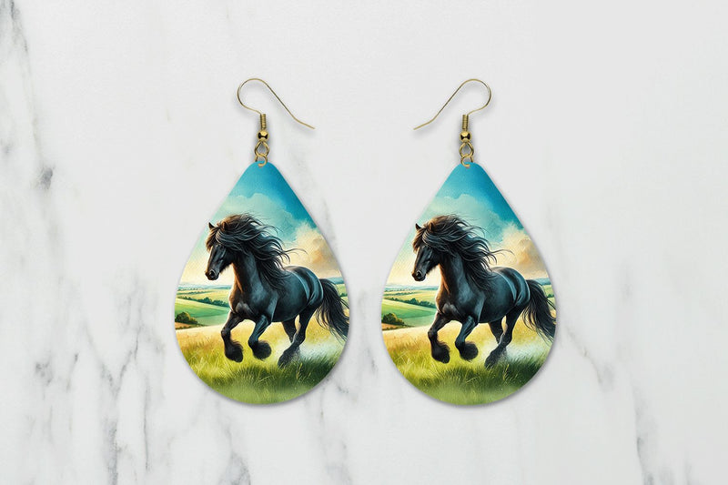 Black Horse teardrop earring sublimation design Sublimation BijouBay 
