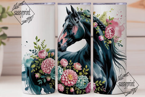 Black Horse with Flowers 20oz Tumbler Sublimation sassyprint 