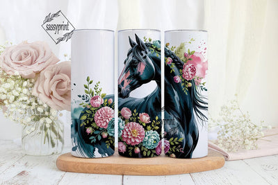 Black Horse with Flowers 20oz Tumbler Sublimation sassyprint 