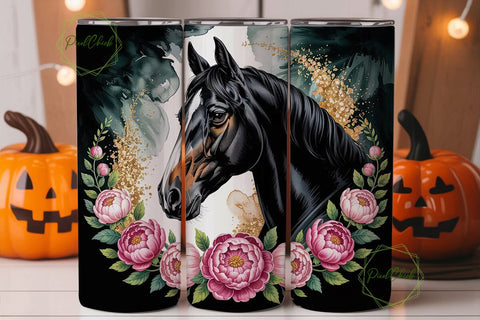 Black Horse with Pink PeoTHSPs Tumbler Sublimation PixelChick 