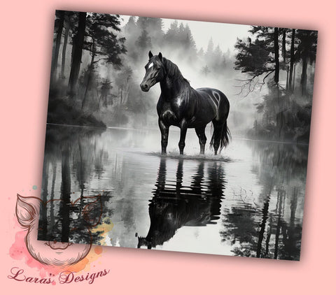 Black Horse with Reflection 20oz Tumbler Png, Straight & Tapered Tumbler Png, Black Horse Tumbler Png, Digital Download PNG Sublimation Lara' s Designs 