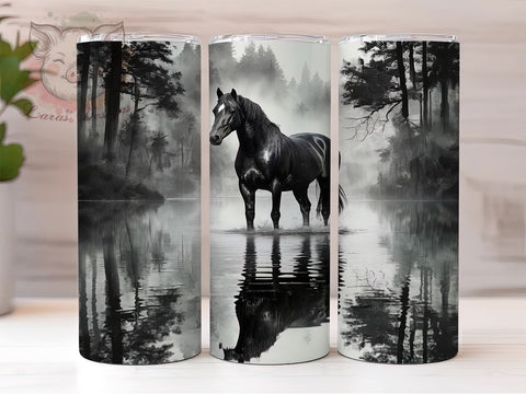 Black Horse with Reflection 20oz Tumbler Png, Straight & Tapered Tumbler Png, Black Horse Tumbler Png, Digital Download PNG Sublimation Lara' s Designs 