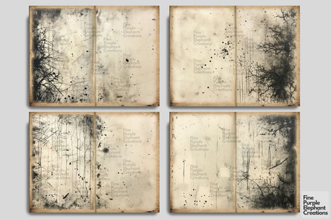 Black Ink Sketch Paper Digital Junk Journal Pages Digital Pattern Fine Purple Elephant Creations 