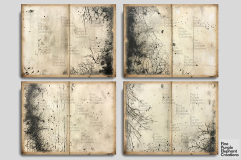 Black Ink Sketch Paper Digital Junk Journal Pages Digital Pattern Fine Purple Elephant Creations 