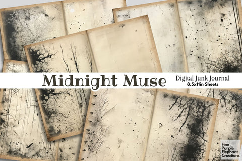 Black Ink Sketch Paper Digital Junk Journal Pages Digital Pattern Fine Purple Elephant Creations 