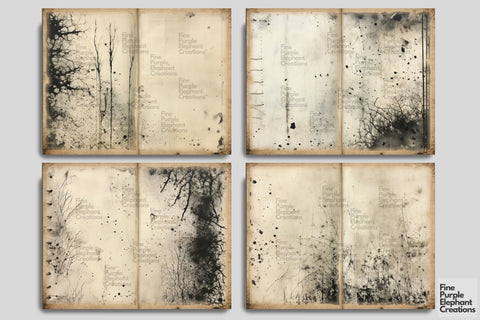 Black Ink Sketch Paper Digital Junk Journal Pages Digital Pattern Fine Purple Elephant Creations 