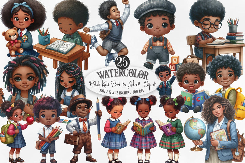 Black Kids Back to School Clipart Bundle Sublimation SVGista 